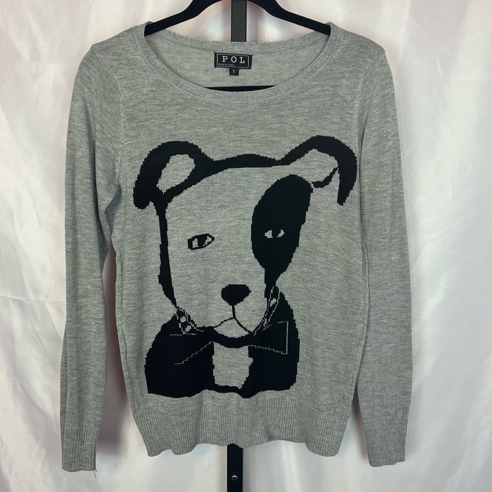 POL Gray Dog Print Sweater, size Small